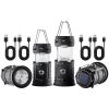 LED Camping Lanterns, 4 Pack Rechargeable Camping Flashlights, Solar & USB Charging, Portable Collapsible, Bulit to Last Lights, As Power Bank, for H