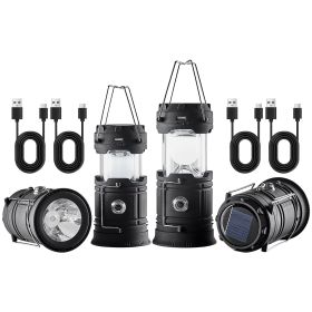 LED Camping Lanterns, 4 Pack Rechargeable Camping Flashlights, Solar & USB Charging, Portable Collapsible, Bulit to Last Lights, As Power Bank, for H