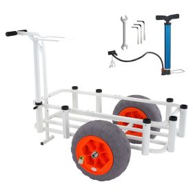 Beach Fishing Cart, 350 lbs Load Capacity, Fish and Marine Cart with Two 16" Big Wheels PU Balloon Tires for Sand, Heavy-Duty Aluminum Pier Wagon Tro