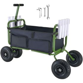 Beach Fishing Cart, 300 lbs Load Capacity, Foldable Fish and Marine Cart with Four 11" Big Wheels Rubber Balloon Tires, Heavy-Duty Steel Pier Wagon T