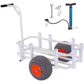 Beach Fishing Cart, 300 lbs Load Capacity, Fish and Marine Cart with Two 13" Big Wheels PU Balloon Tires for Sand, Heavy-Duty Aluminum Pier Wagon Tro