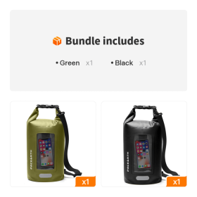 Waterproof Dry Bag 10L/20L/30L; Fishing Bag With Clear Phone Case; Roll Top Lightweight Floating Backpack Dry Sack; Keeps Gear Dry For Kayaking; Camp (Color: Green+Black)