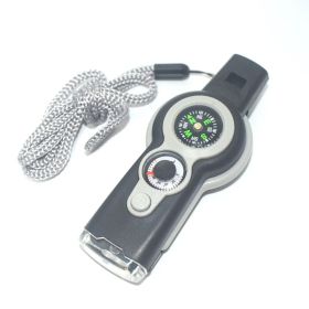 7-in-1 Multifunctional Outdoor Emergency Survival Whistle With Lanyard For Kayaking; Boating; Hiking; Camping; Climbing; Hunting; Fishing; Rescue Sig (Color: Grey)