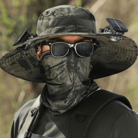 2025 New Solar Fan Outdoor Fishing Hat-Solar Sun Protection Sun Hat With Fan Solar Fan Hat Dual Power Supply Fan Outdoor Fan Solar Powered Outdoor Fi (Color: Ink-army Green)
