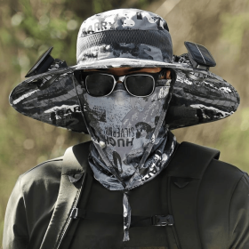 2025 New Solar Fan Outdoor Fishing Hat-Solar Sun Protection Sun Hat With Fan Solar Fan Hat Dual Power Supply Fan Outdoor Fan Solar Powered Outdoor Fi (Color: Light Gray)