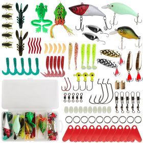 94Pcs Fishing Lures Kit Soft Plastic Fishing Baits Set with Soft Worms Frog Crankbaits Tackle Box for Freshwater and Saltwater to Bait Bass Trout Sal (Color: Multi, size: One size)